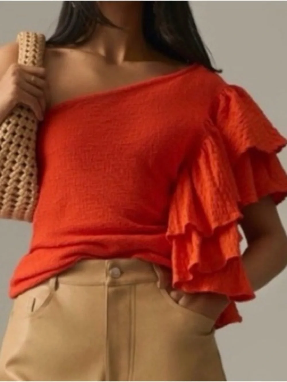 By Anthropologie Ruffled One-Shoulder Top Orange‎ size XXS